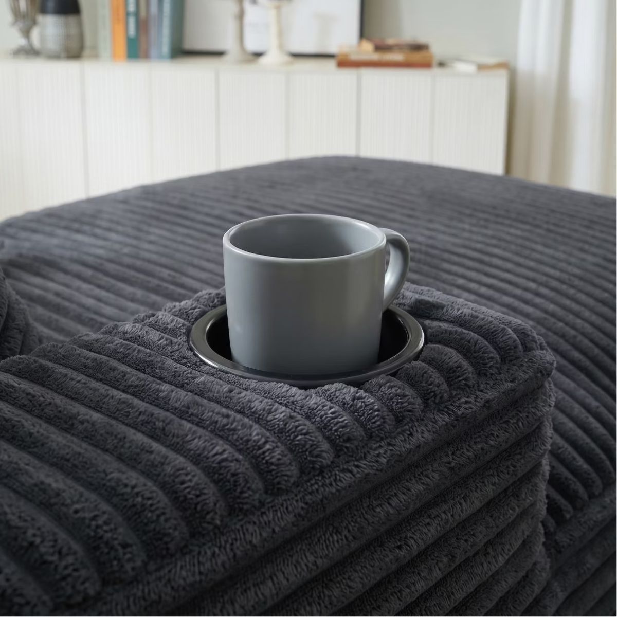 Double Chaise Lounge Sofa, Modular Sleeper with Cupholders & Corduroy Upholstery