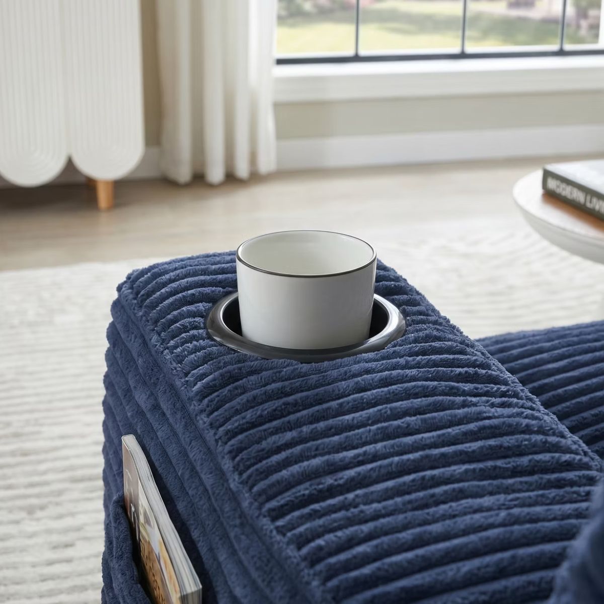 Double Chaise Lounge Sofa, Modular Sleeper with Cupholders & Corduroy Upholstery
