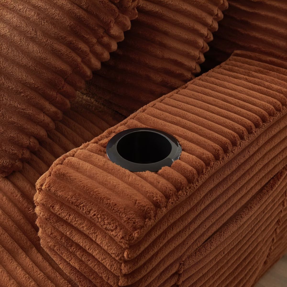 Double Chaise Lounge Sofa, Modular Sleeper with Cupholders & Corduroy Upholstery