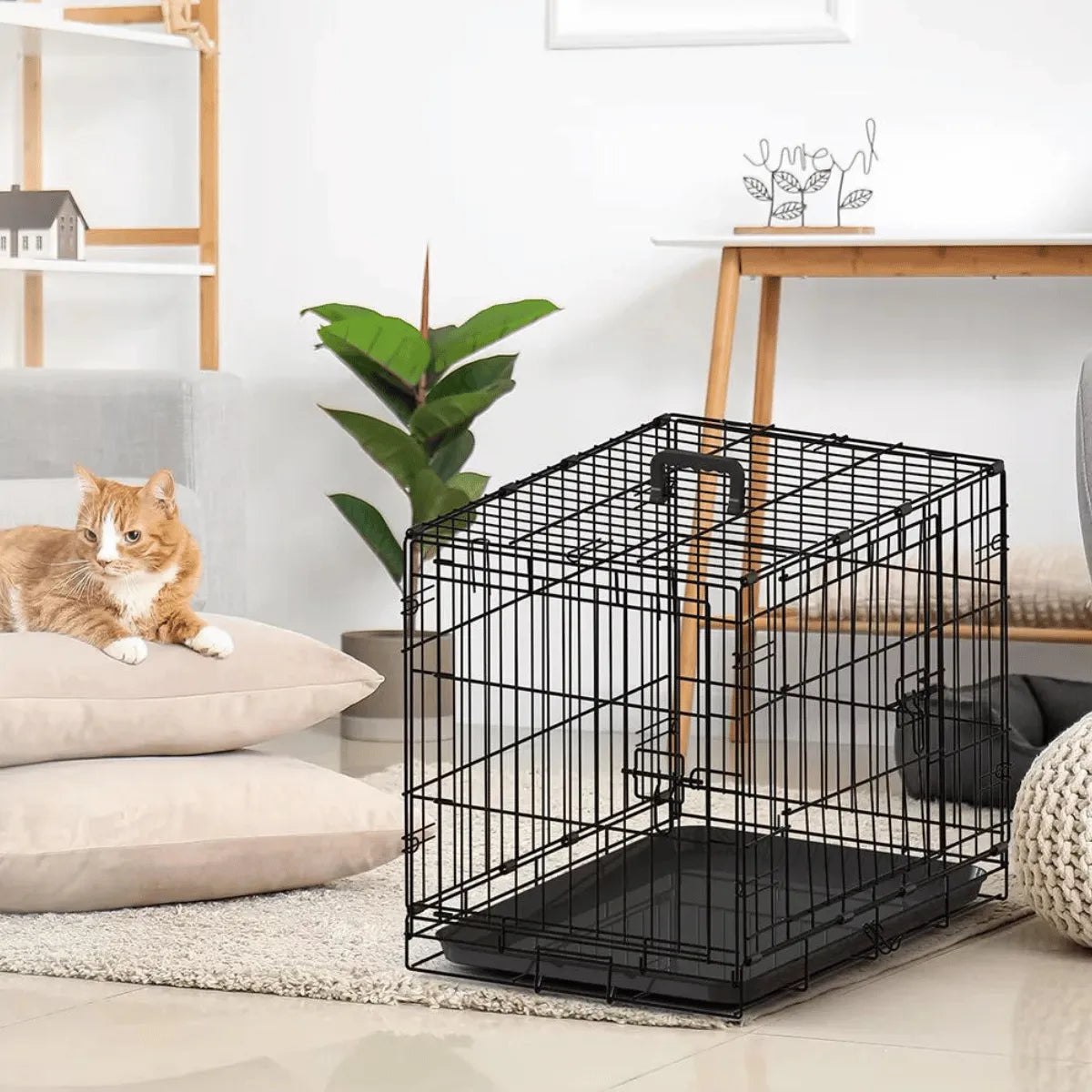 30 Inch Heavy Duty Double Door Dog Crate with Secure Lock Travel Cage