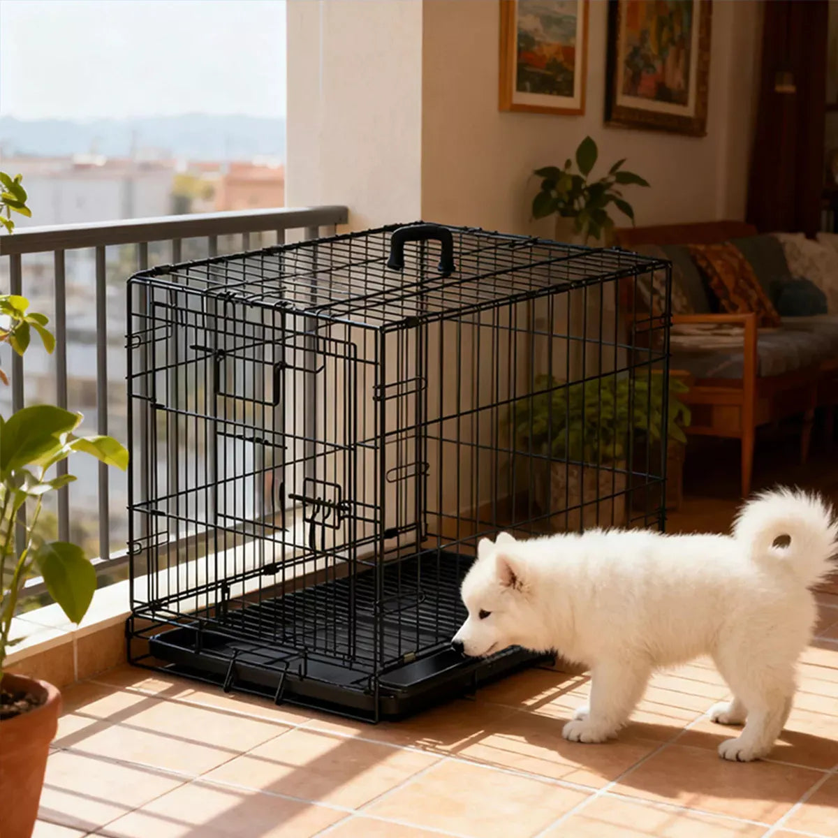 30 Inch Heavy Duty Double Door Dog Crate with Secure Lock Travel Cage