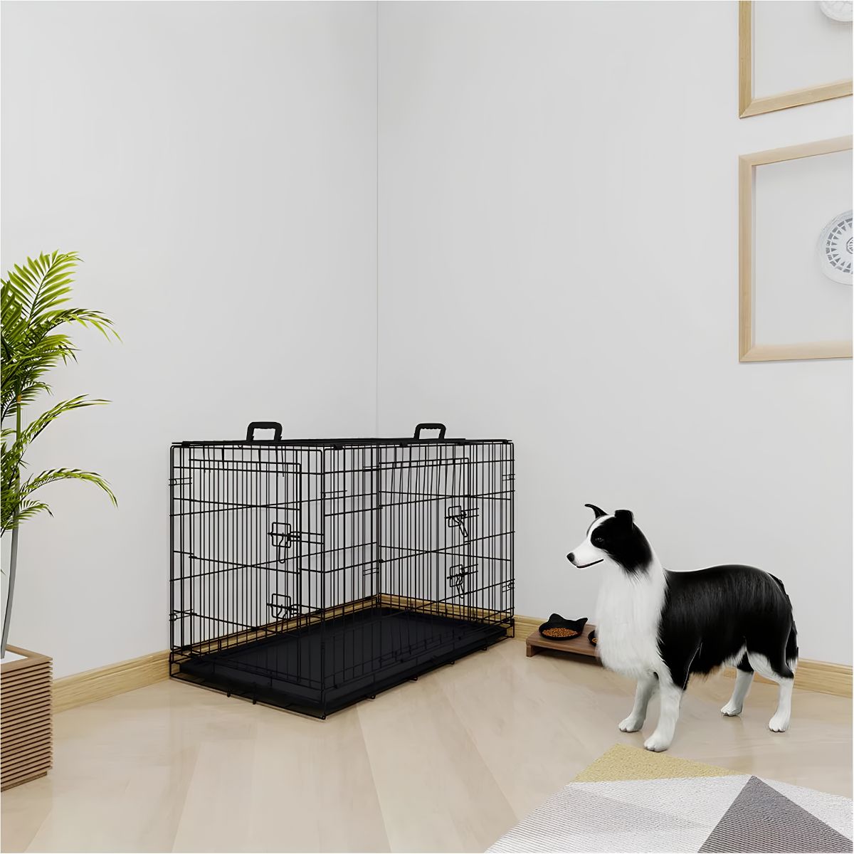 36 Inch Heavy Duty Double Door Dog Crate with Secure Bolt Lock System
