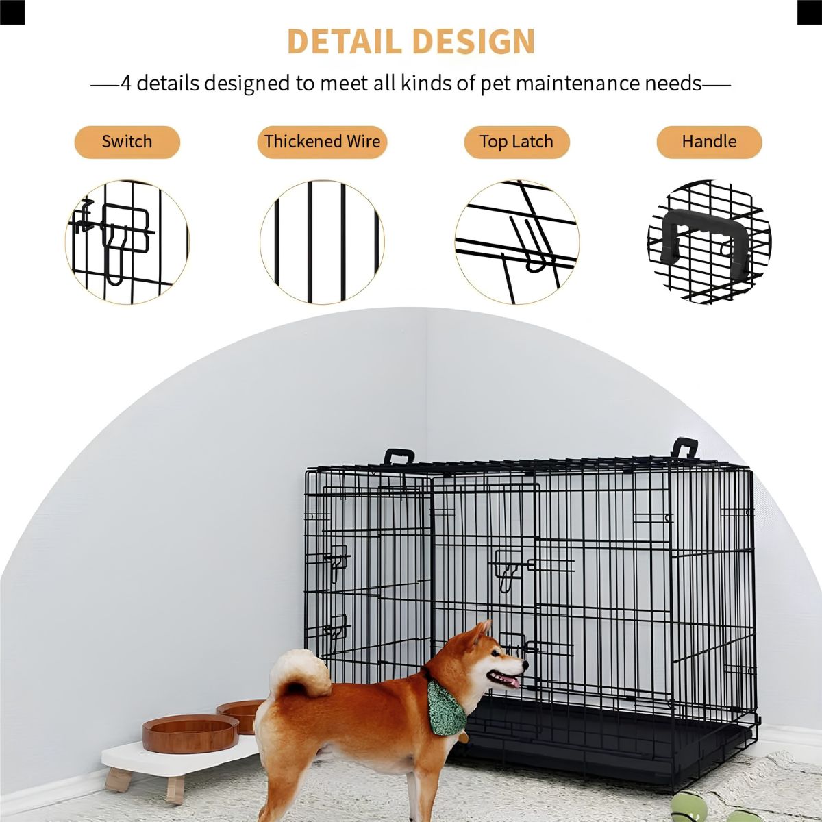36 Inch Heavy Duty Double Door Dog Crate with Secure Bolt Lock System