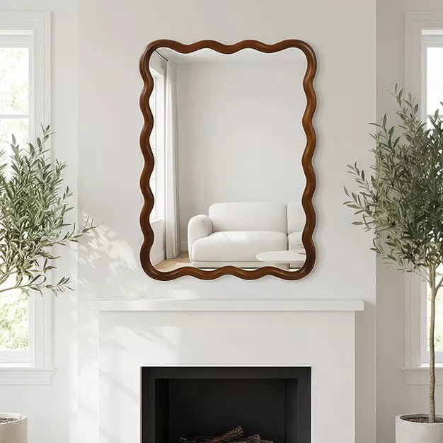 Solid Wood Wavy Rectangle Decorative Mirror 30x40 for Bedroom, Bathroom