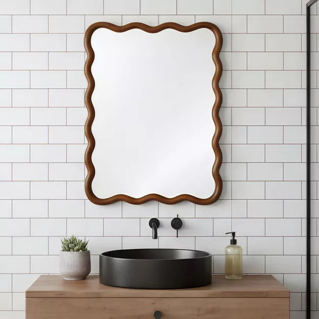 Solid Wood Wavy Rectangle Decorative Mirror 30x40 for Bedroom, Bathroom