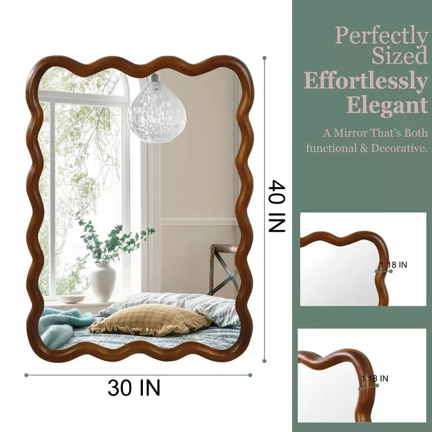 Solid Wood Wavy Rectangle Decorative Mirror 30x40 for Bedroom, Bathroom