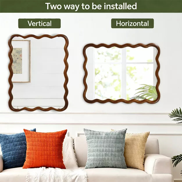 Solid Wood Wavy Rectangle Decorative Mirror 30x40 for Bedroom, Bathroom