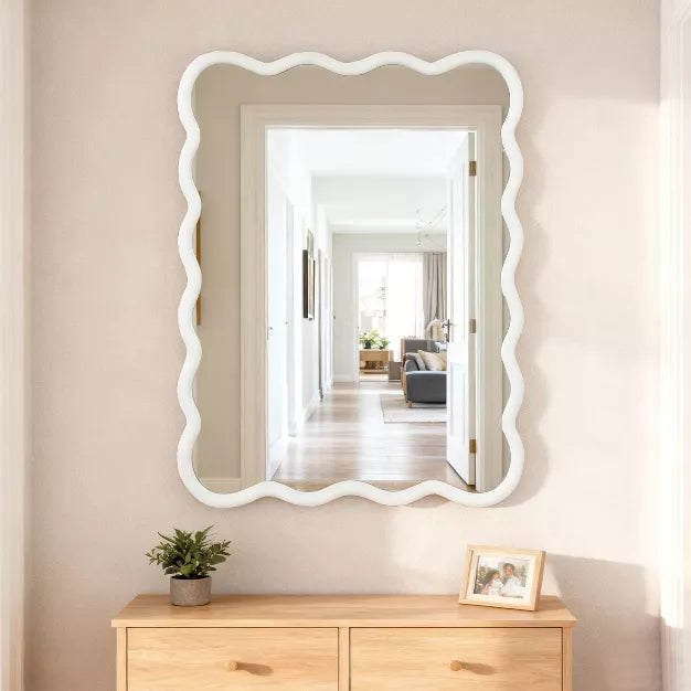 Solid Wood Wavy Rectangle Decorative Mirror 30x40 for Bedroom, Bathroom