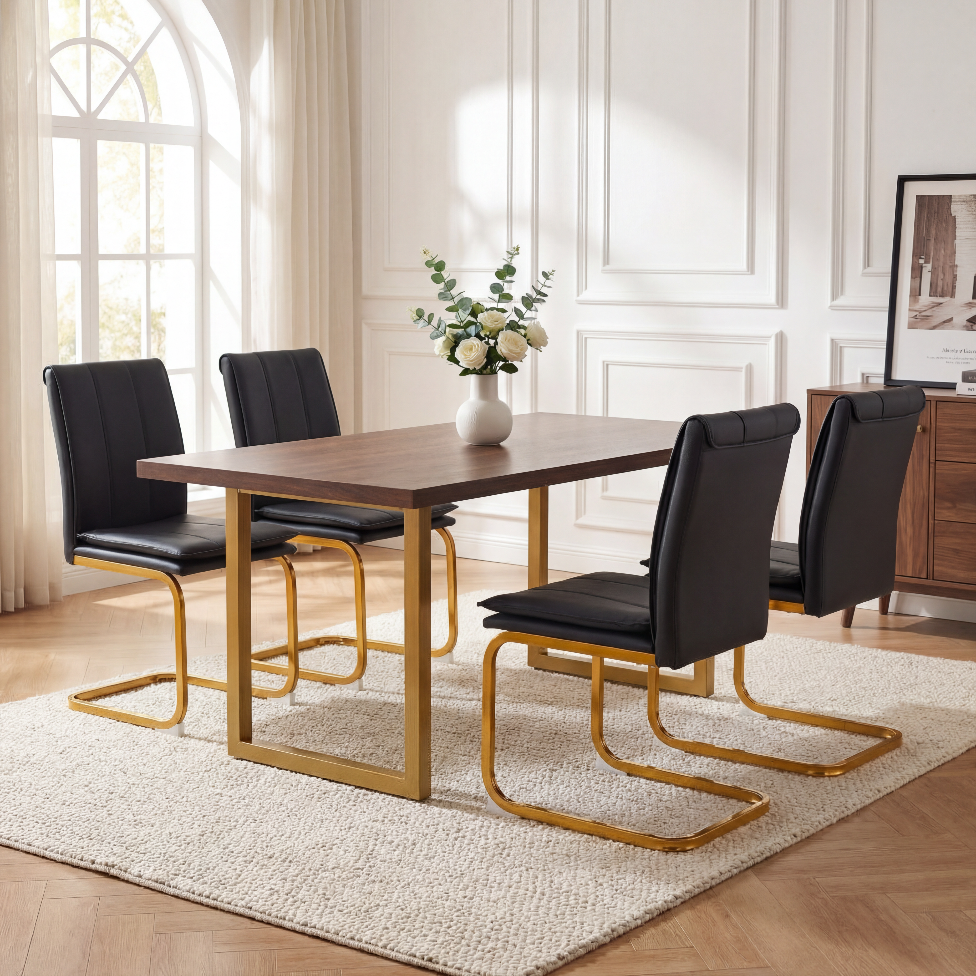 Modern Dining Chairs Set of 4 PU Leather Kitchen Chairs with Metal Legs for Kitchen Living Room Bedroom Office 4pcs