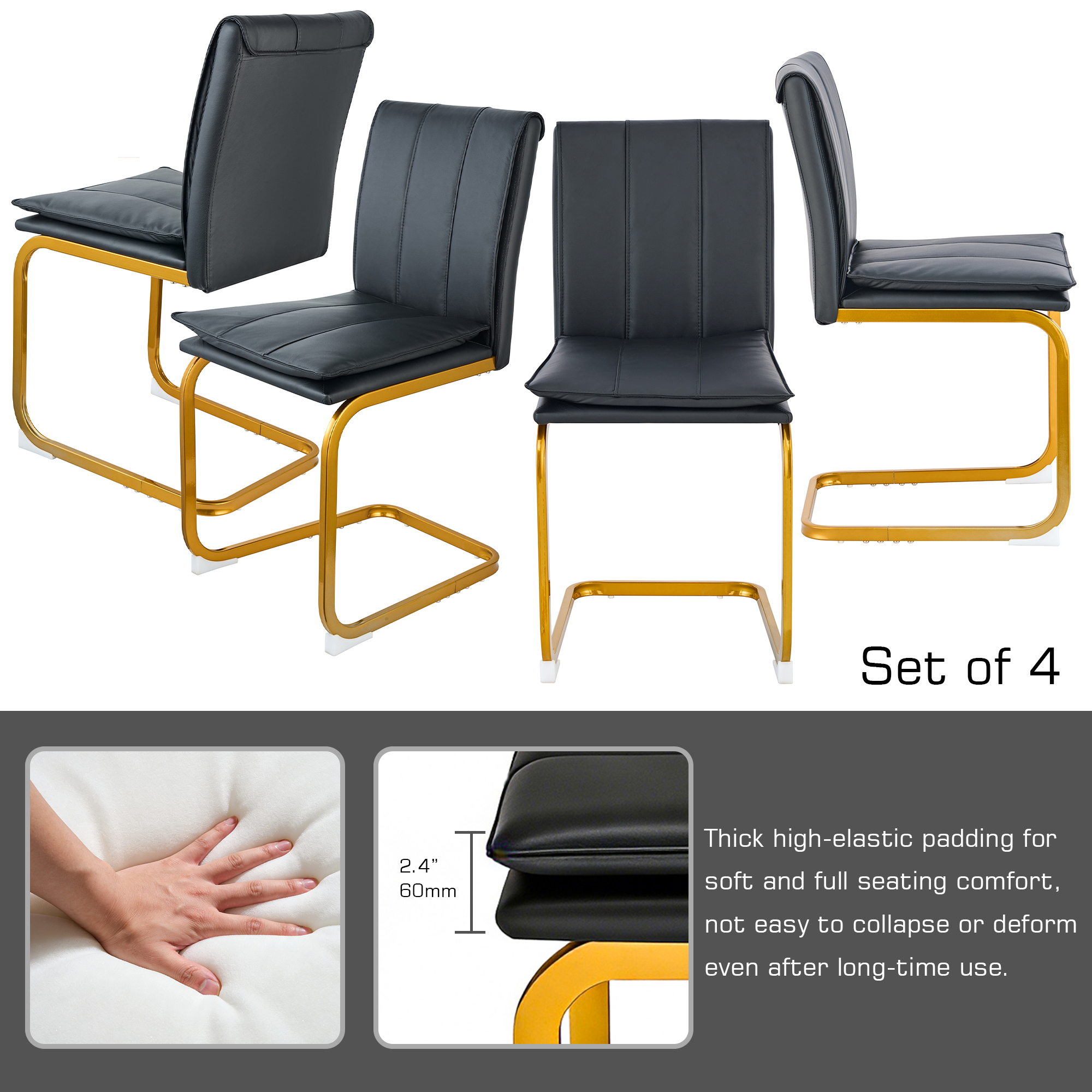 Modern Dining Chairs Set of 4 PU Leather Kitchen Chairs with Metal Legs for Kitchen Living Room Bedroom Office 4pcs