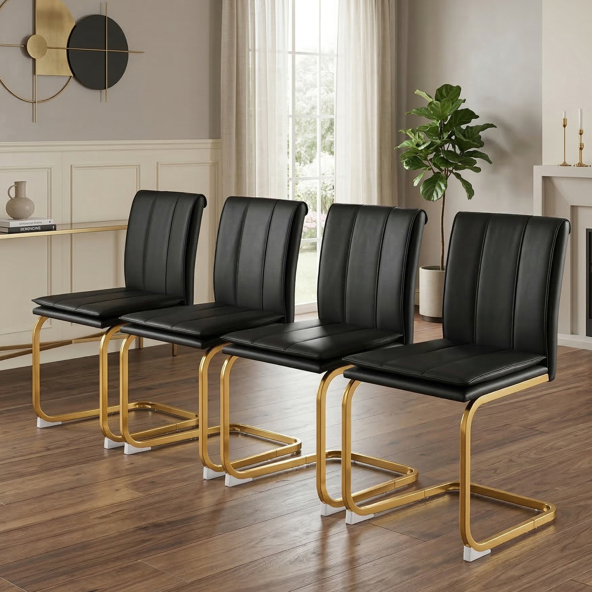 Modern Dining Chairs Set of 4 PU Leather Kitchen Chairs with Metal Legs for Kitchen Living Room Bedroom Office 4pcs