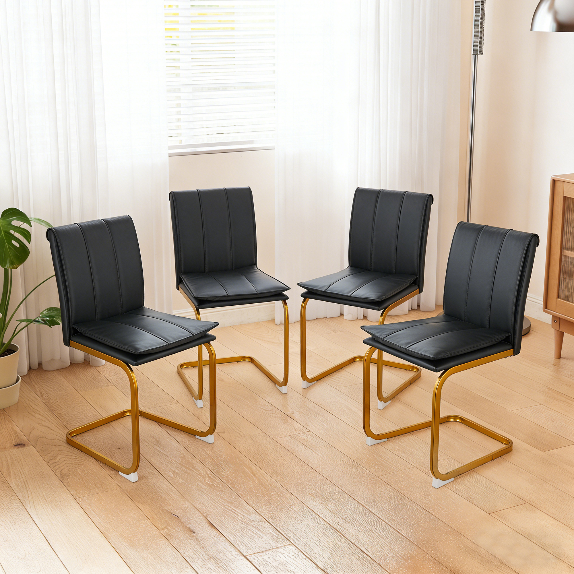 Modern Dining Chairs Set of 4 PU Leather Kitchen Chairs with Metal Legs for Kitchen Living Room Bedroom Office 4pcs