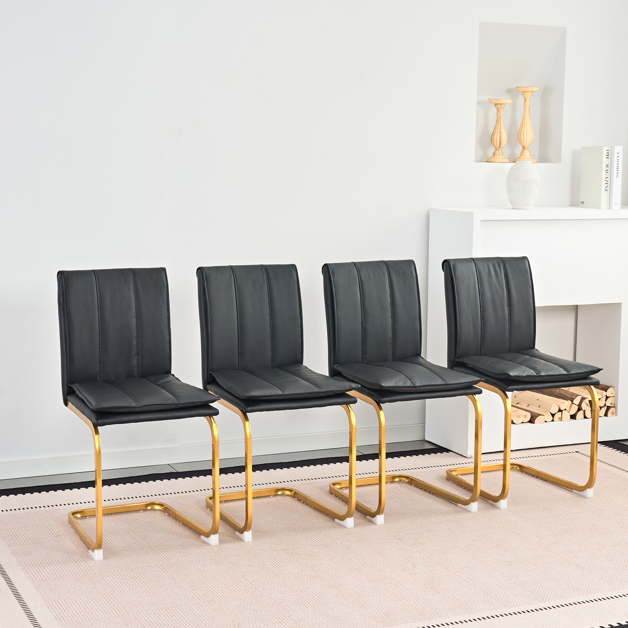 Modern Dining Chairs Set of 4 PU Leather Kitchen Chairs with Metal Legs for Kitchen Living Room Bedroom Office 4pcs