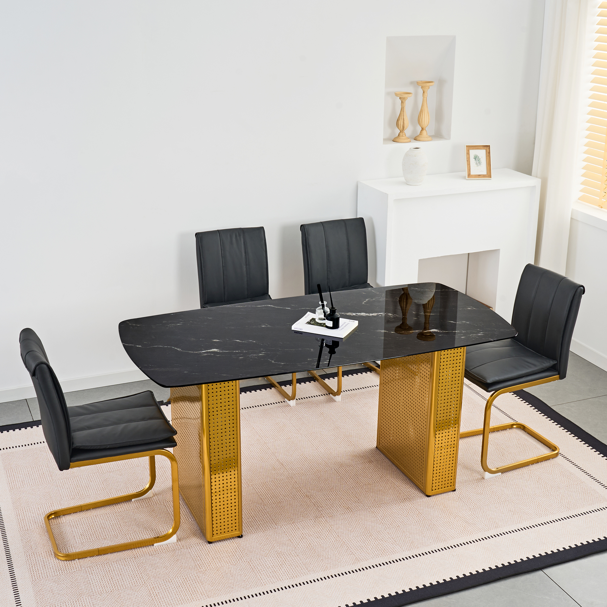 Modern Dining Chairs Set of 4 PU Leather Kitchen Chairs with Metal Legs for Kitchen Living Room Bedroom Office 4pcs