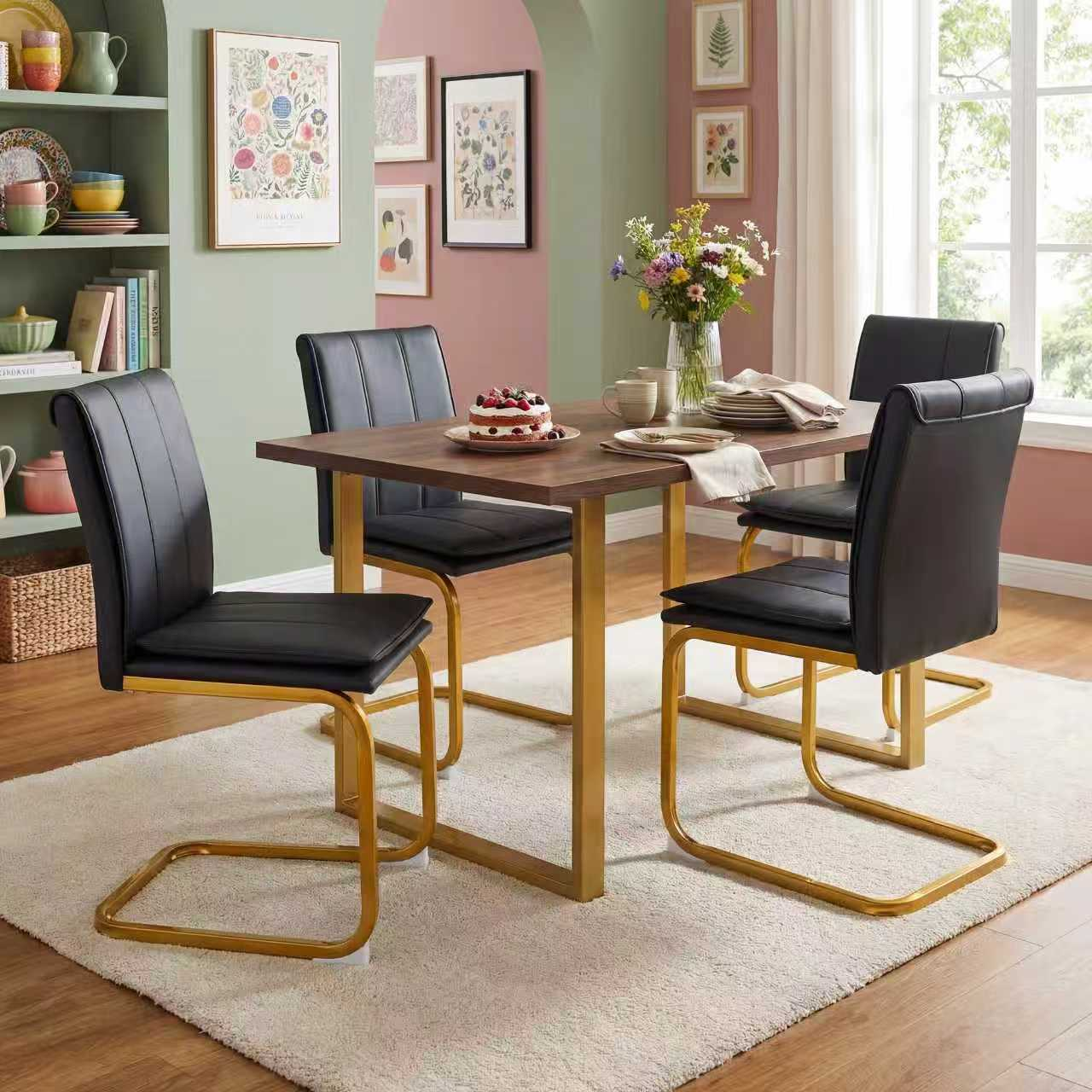 Modern Dining Chairs Set of 4 PU Leather Kitchen Chairs with Metal Legs for Kitchen Living Room Bedroom Office 4pcs