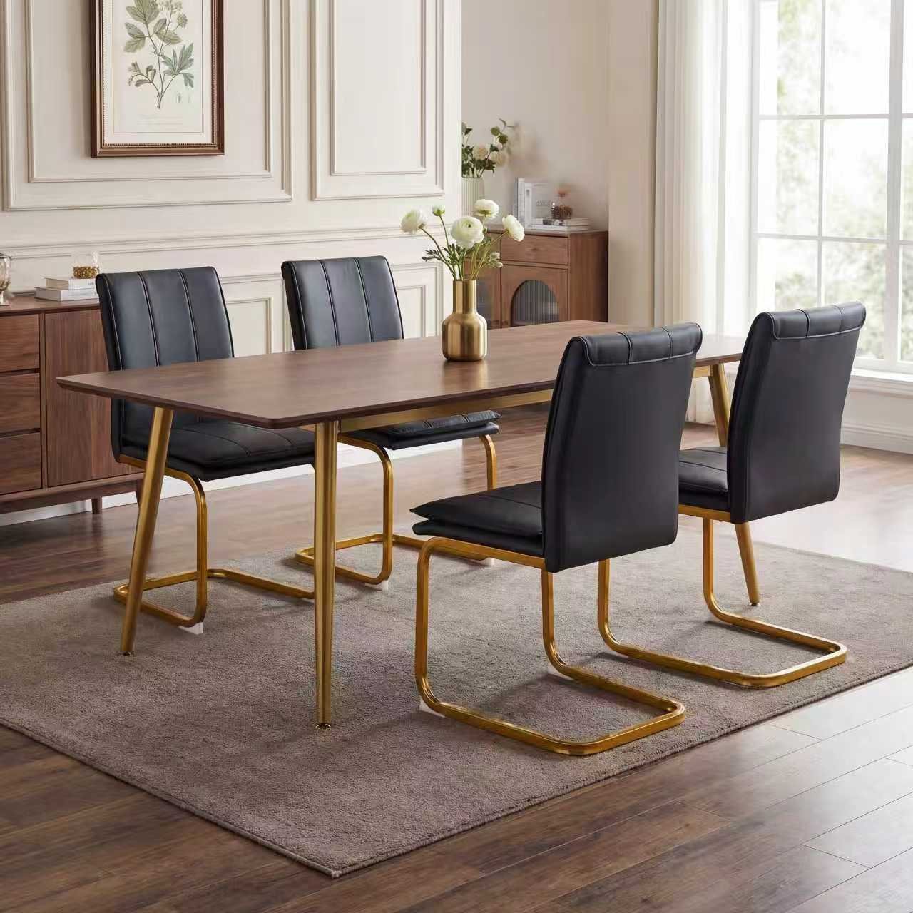 Modern Dining Chairs Set of 4 PU Leather Kitchen Chairs with Metal Legs for Kitchen Living Room Bedroom Office 4pcs