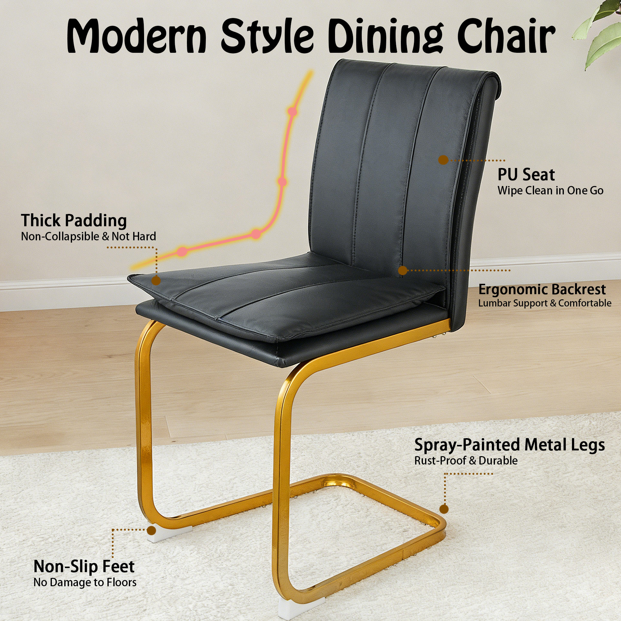 Modern Dining Chairs Set of 4 PU Leather Kitchen Chairs with Metal Legs for Kitchen Living Room Bedroom Office 4pcs