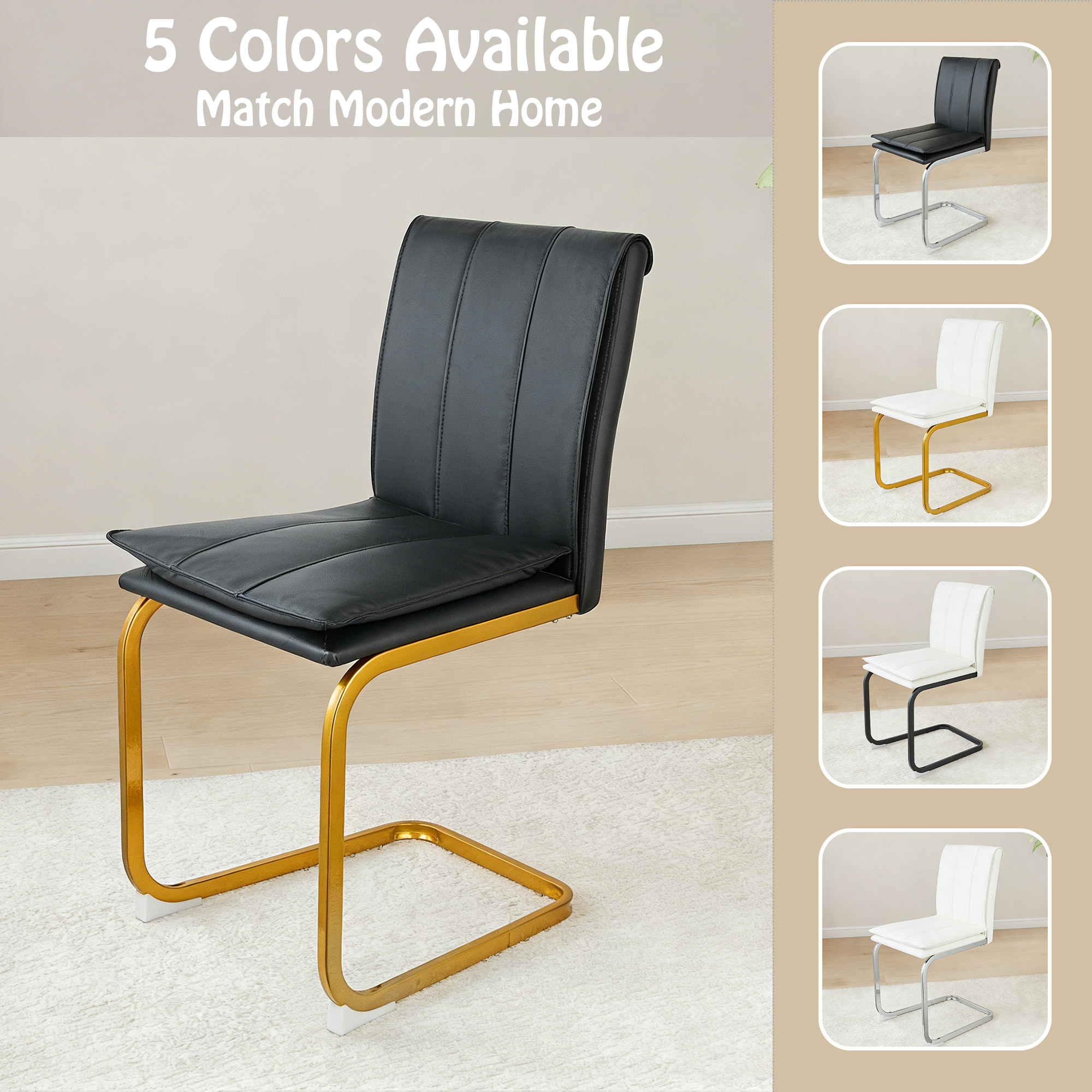 Modern Dining Chairs Set of 4 PU Leather Kitchen Chairs with Metal Legs for Kitchen Living Room Bedroom Office 4pcs