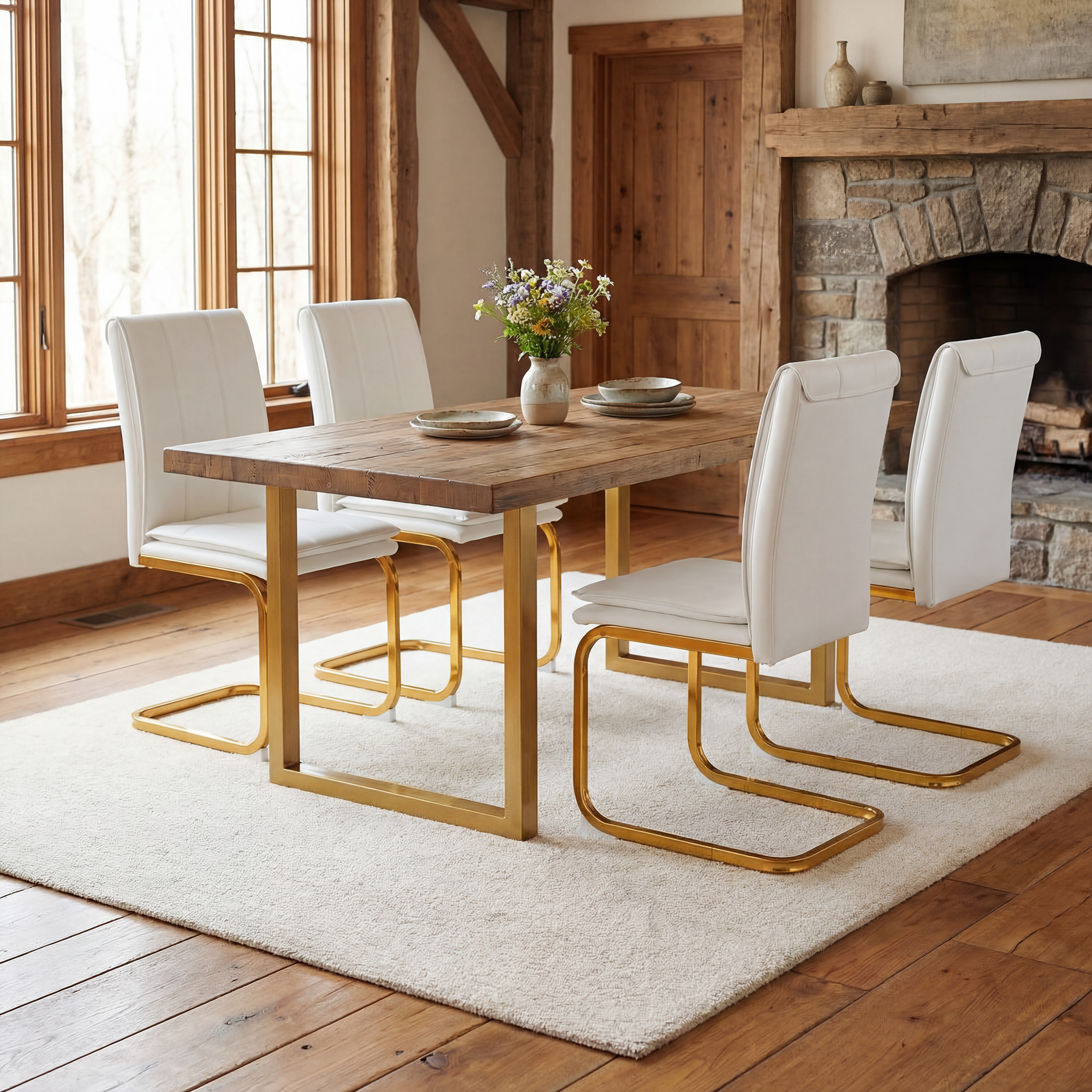 Modern Dining Chairs Set of 4 PU Leather Kitchen Chairs with Metal Legs for Kitchen Living Room Bedroom Office 4pcs