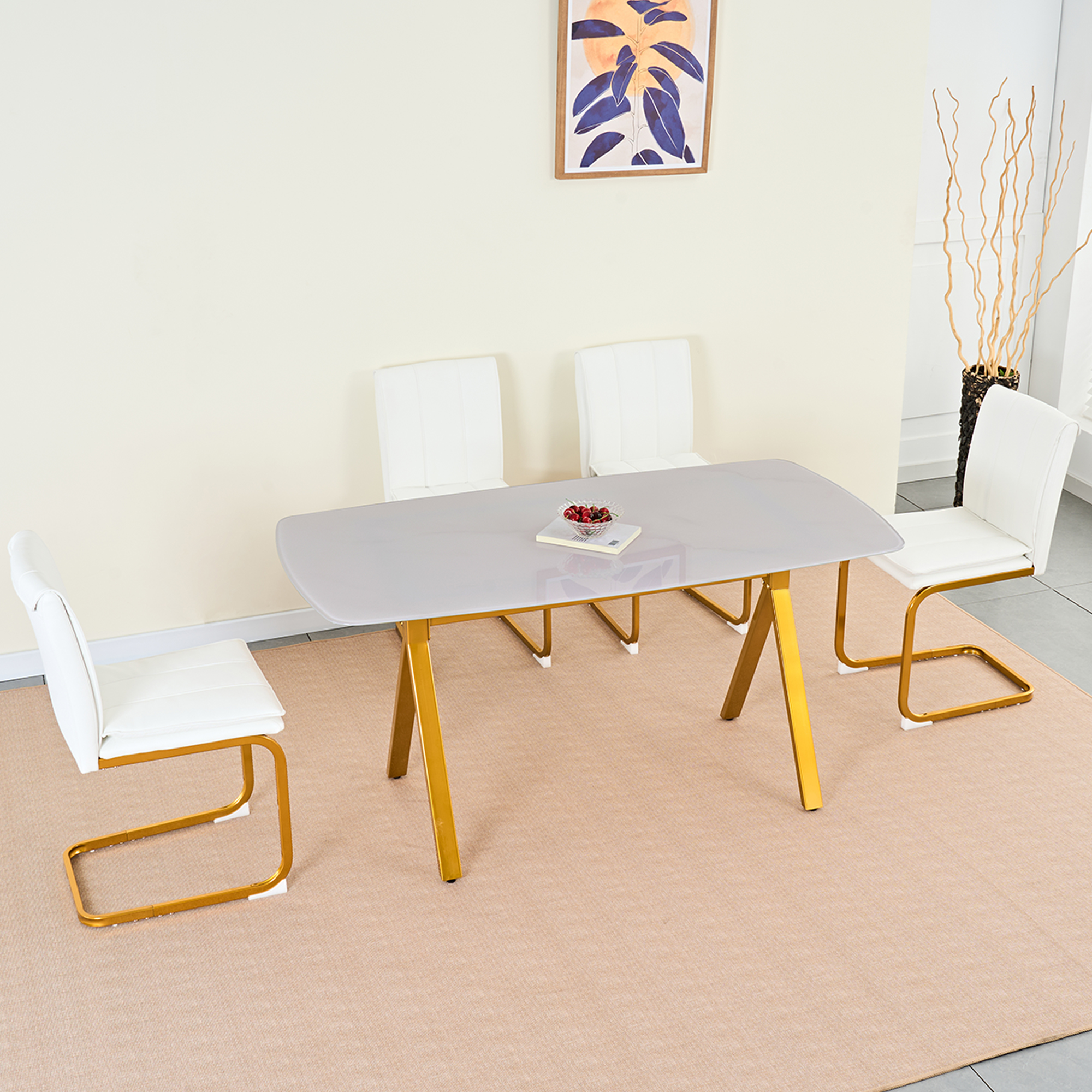 Modern Dining Chairs Set of 4 PU Leather Kitchen Chairs with Metal Legs for Kitchen Living Room Bedroom Office 4pcs