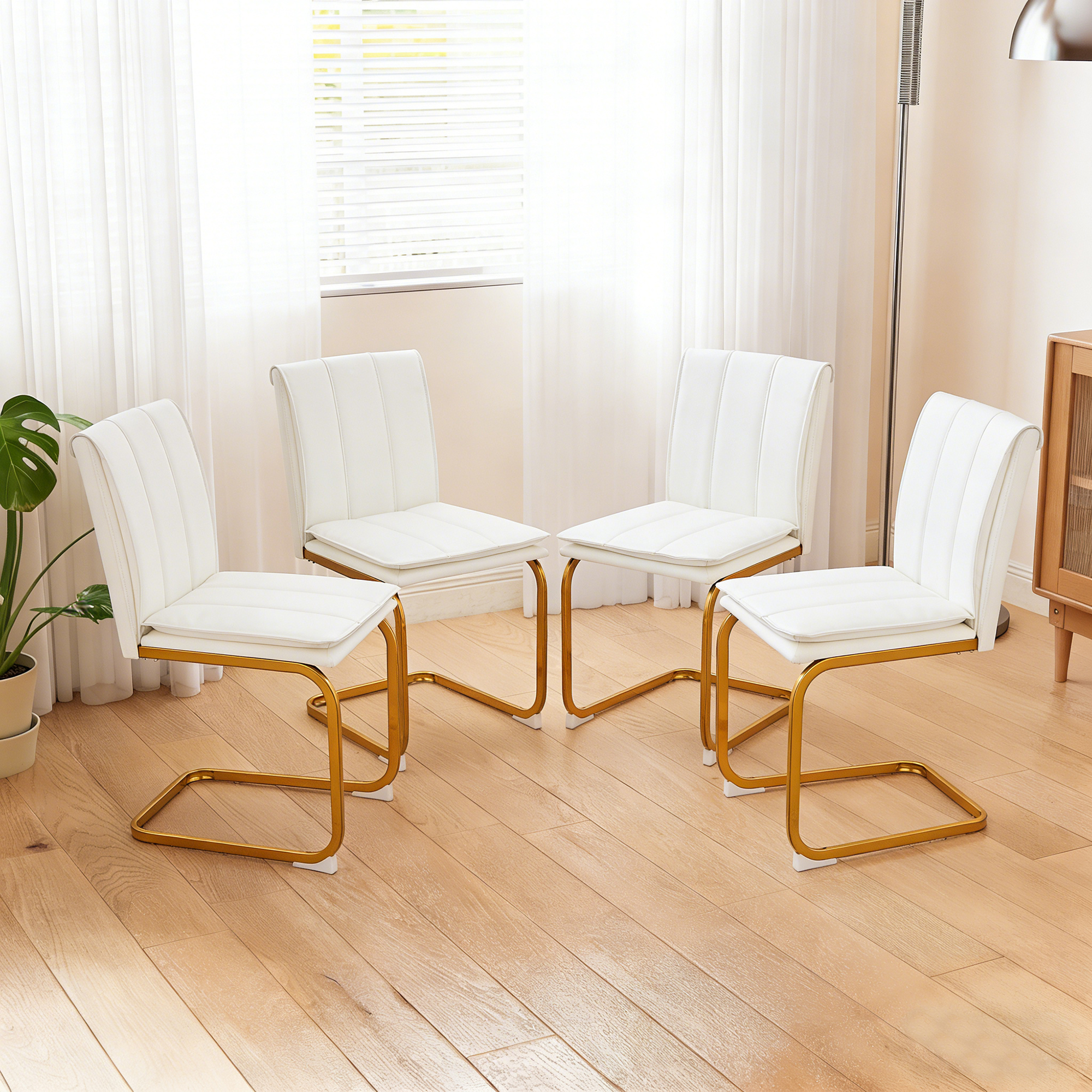 Modern Dining Chairs Set of 4 PU Leather Kitchen Chairs with Metal Legs for Kitchen Living Room Bedroom Office 4pcs