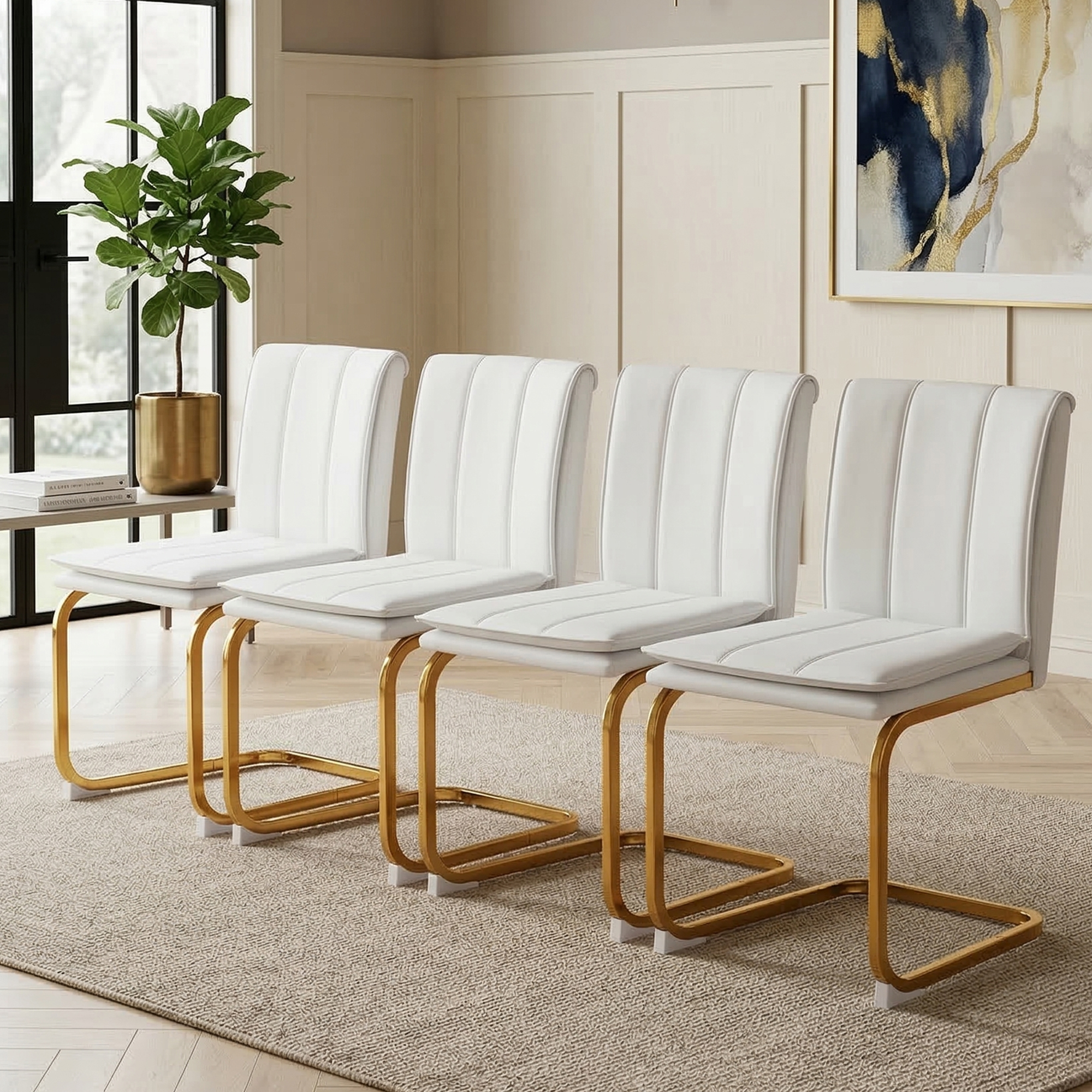 Modern Dining Chairs Set of 4 PU Leather Kitchen Chairs with Metal Legs for Kitchen Living Room Bedroom Office 4pcs