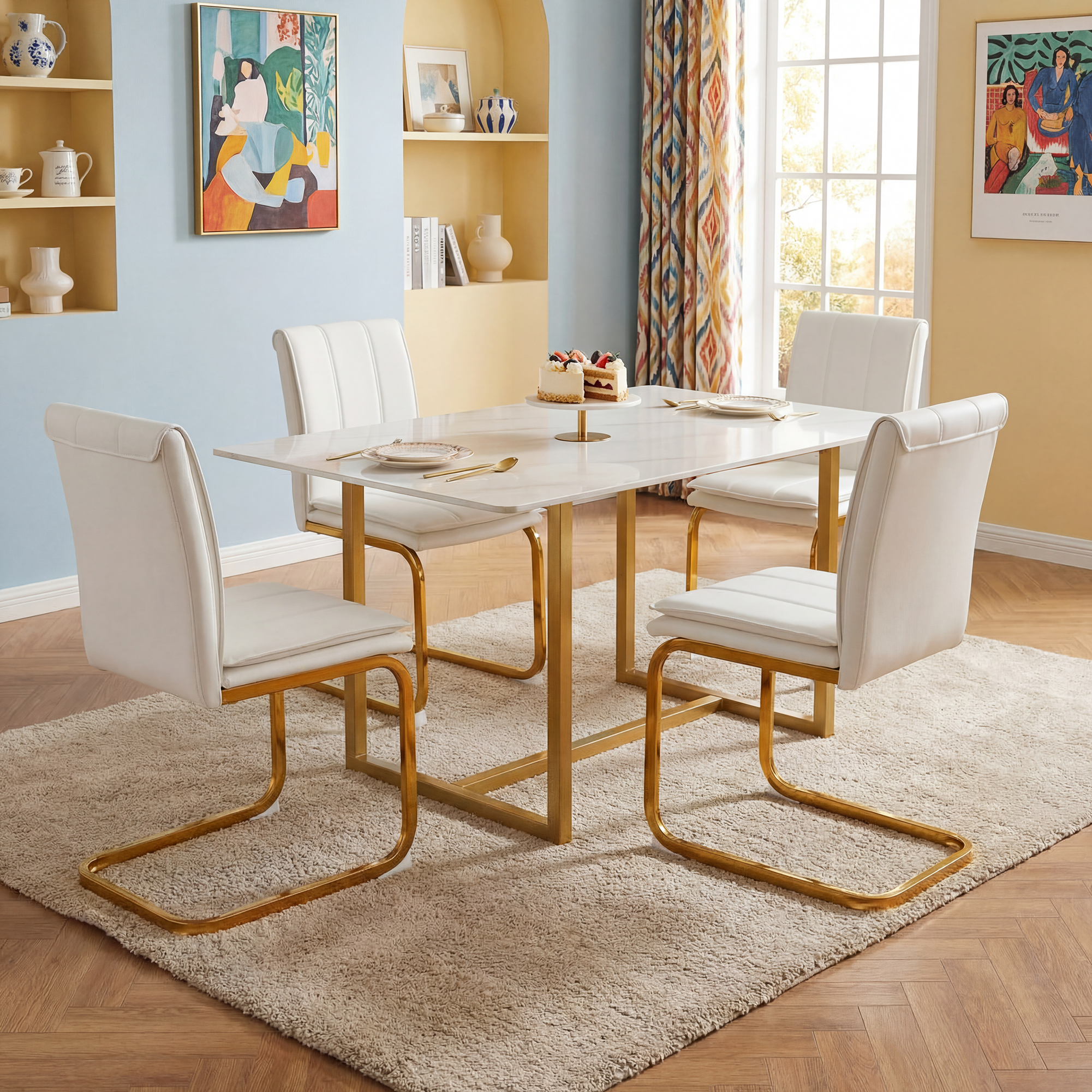 Modern Dining Chairs Set of 4 PU Leather Kitchen Chairs with Metal Legs for Kitchen Living Room Bedroom Office 4pcs