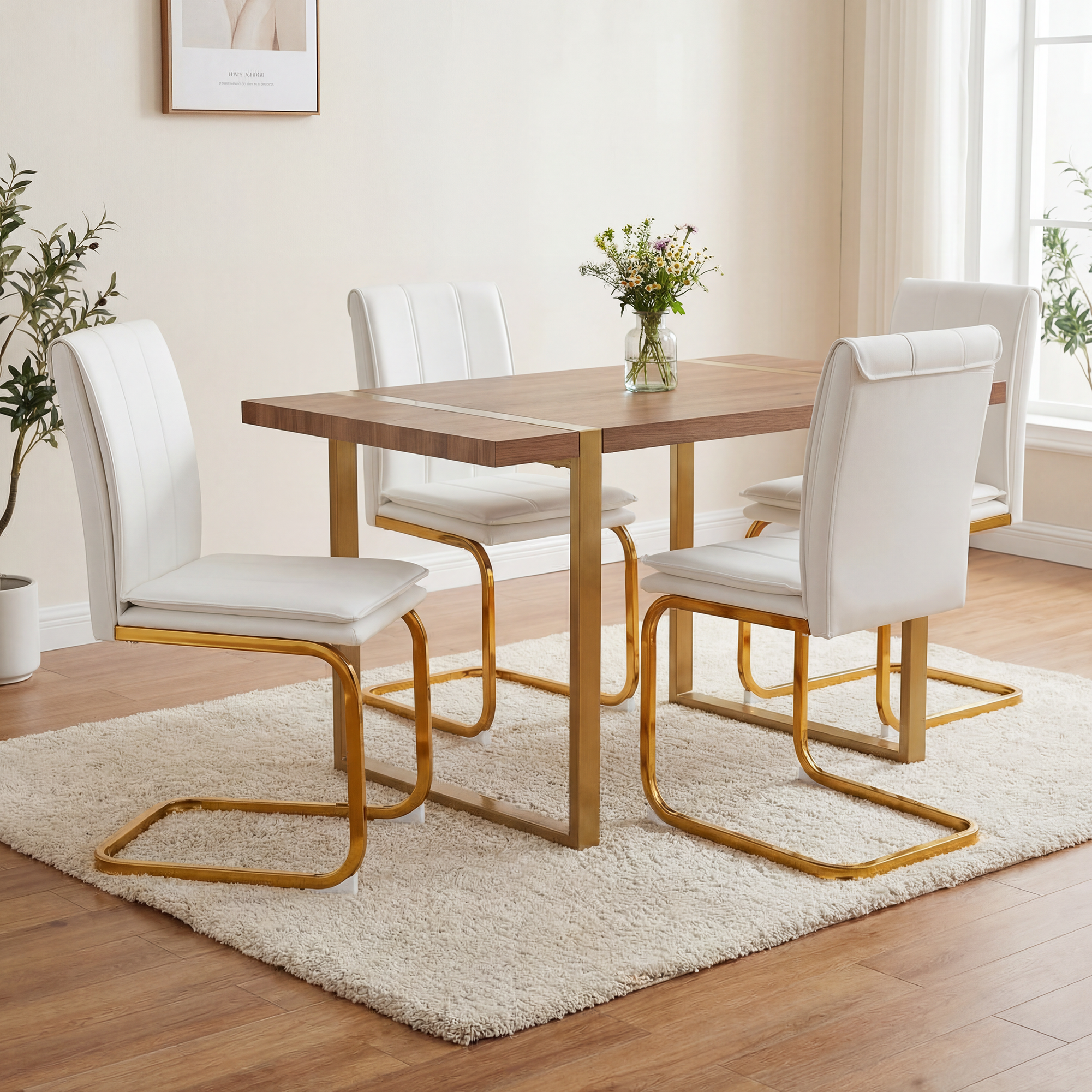 Modern Dining Chairs Set of 4 PU Leather Kitchen Chairs with Metal Legs for Kitchen Living Room Bedroom Office 4pcs