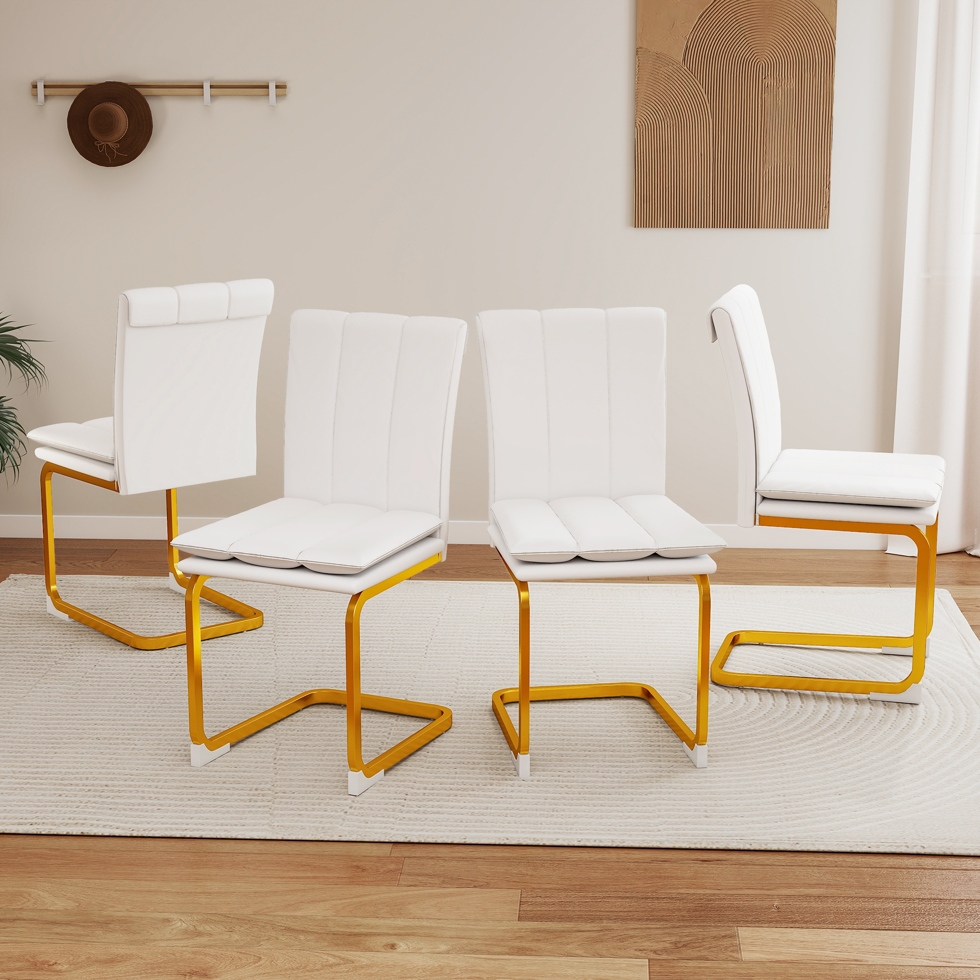 Modern Dining Chairs Set of 4 PU Leather Kitchen Chairs with Metal Legs for Kitchen Living Room Bedroom Office 4pcs