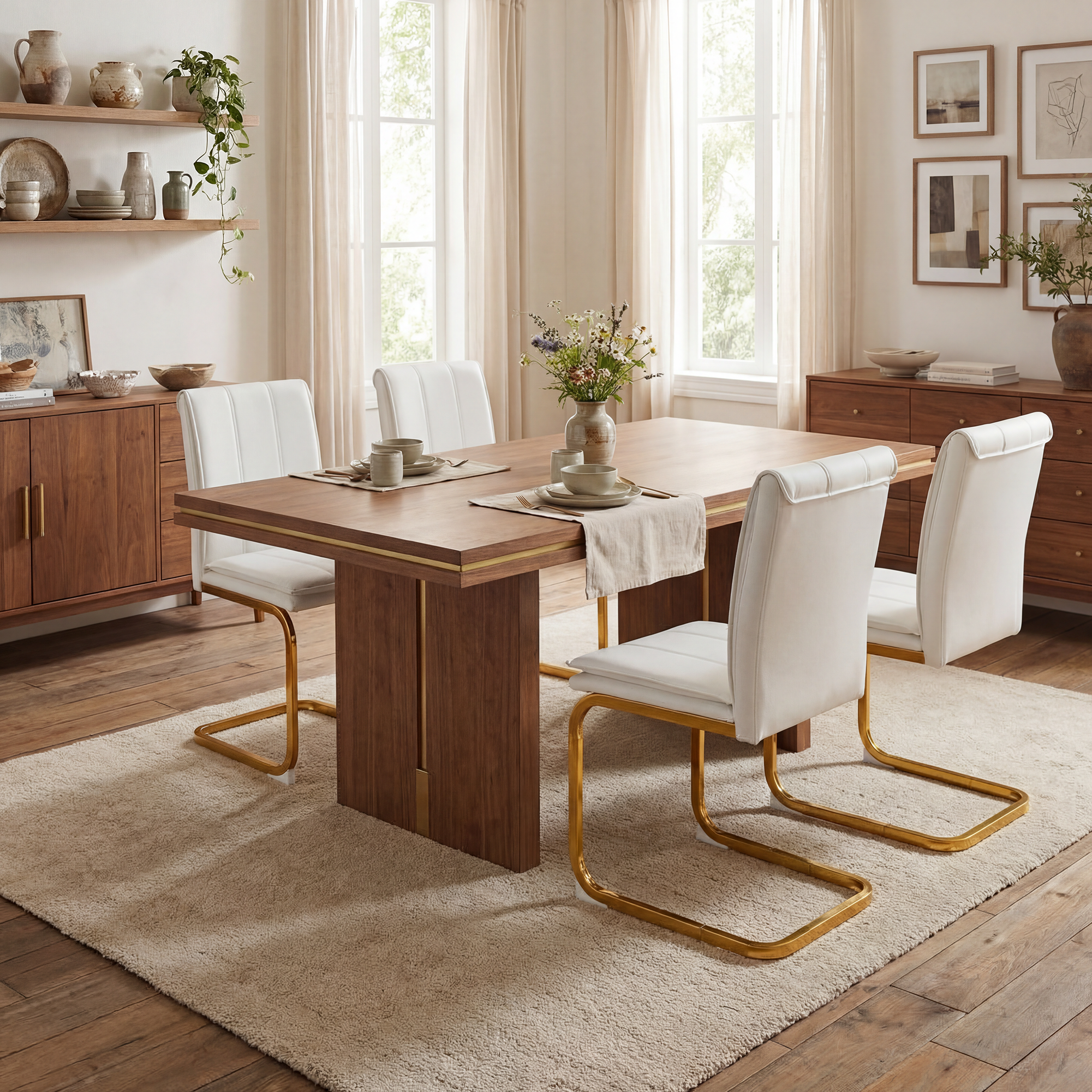 Modern Dining Chairs Set of 4 PU Leather Kitchen Chairs with Metal Legs for Kitchen Living Room Bedroom Office 4pcs