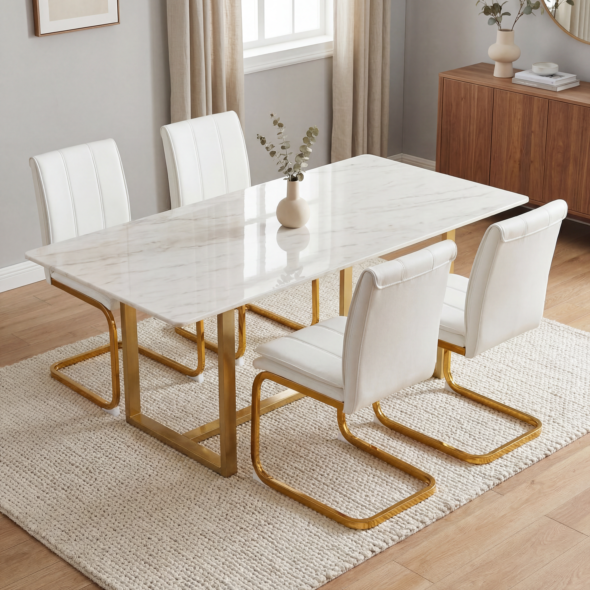 Modern Dining Chairs Set of 4 PU Leather Kitchen Chairs with Metal Legs for Kitchen Living Room Bedroom Office 4pcs