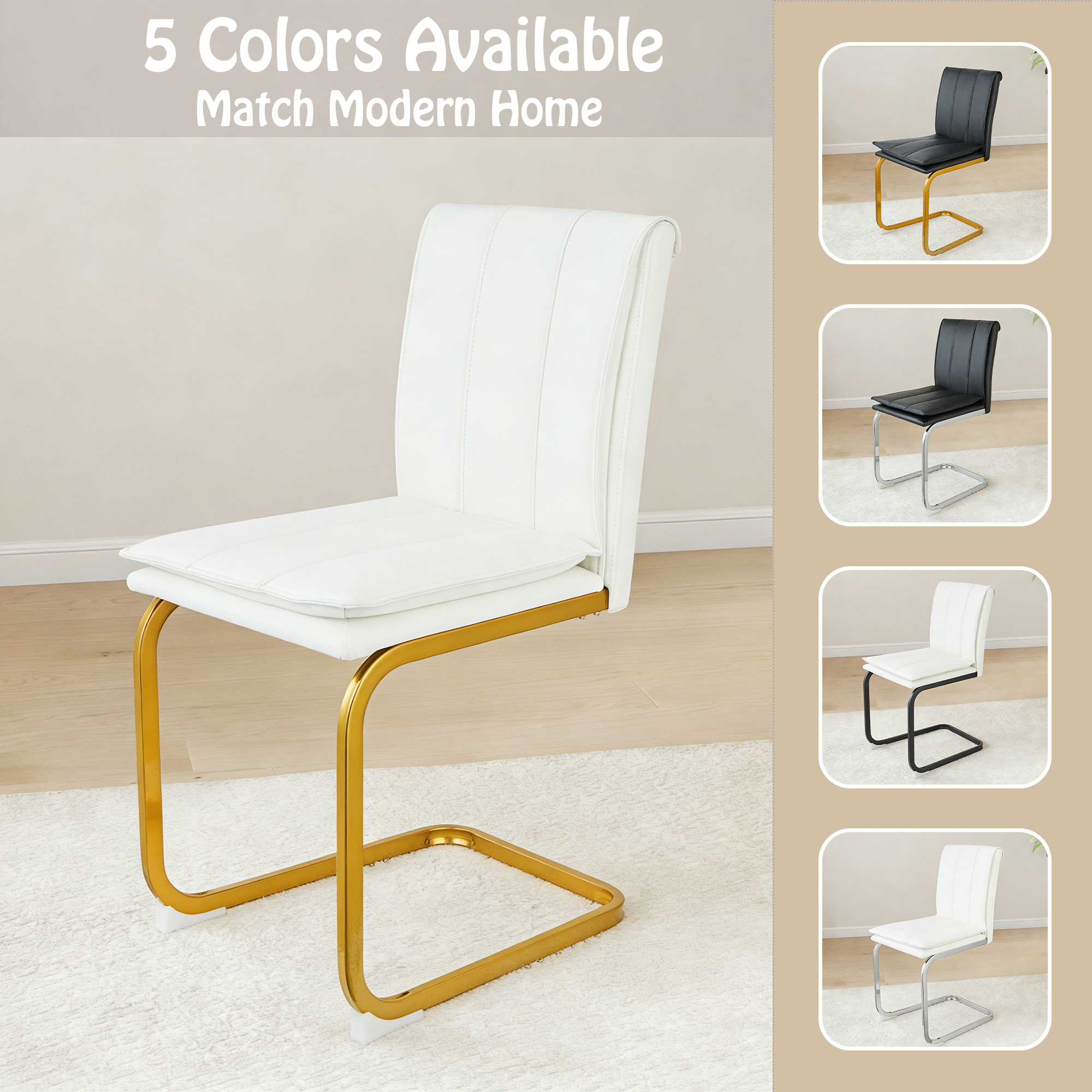 Modern Dining Chairs Set of 4 PU Leather Kitchen Chairs with Metal Legs for Kitchen Living Room Bedroom Office 4pcs