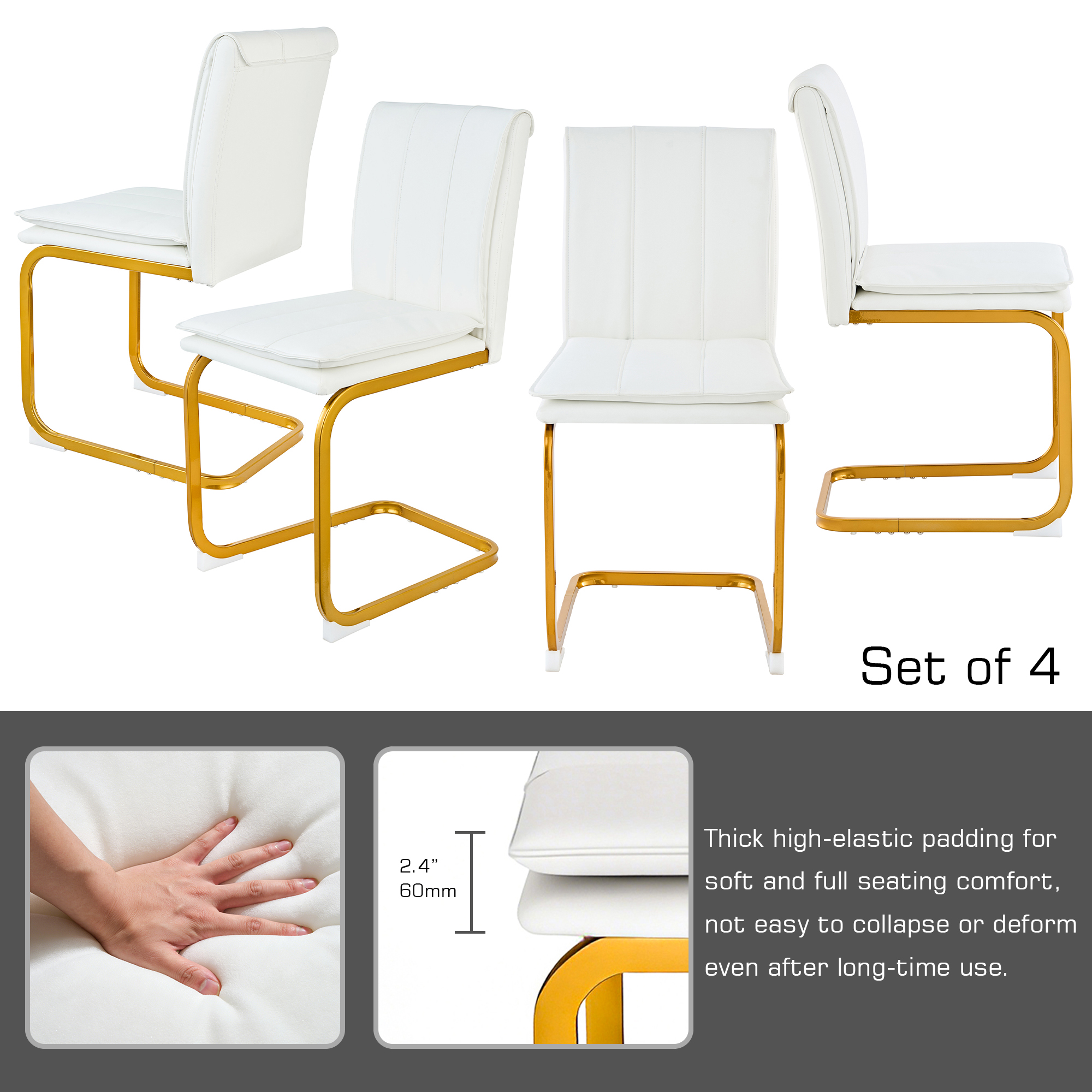 Modern Dining Chairs Set of 4 PU Leather Kitchen Chairs with Metal Legs for Kitchen Living Room Bedroom Office 4pcs
