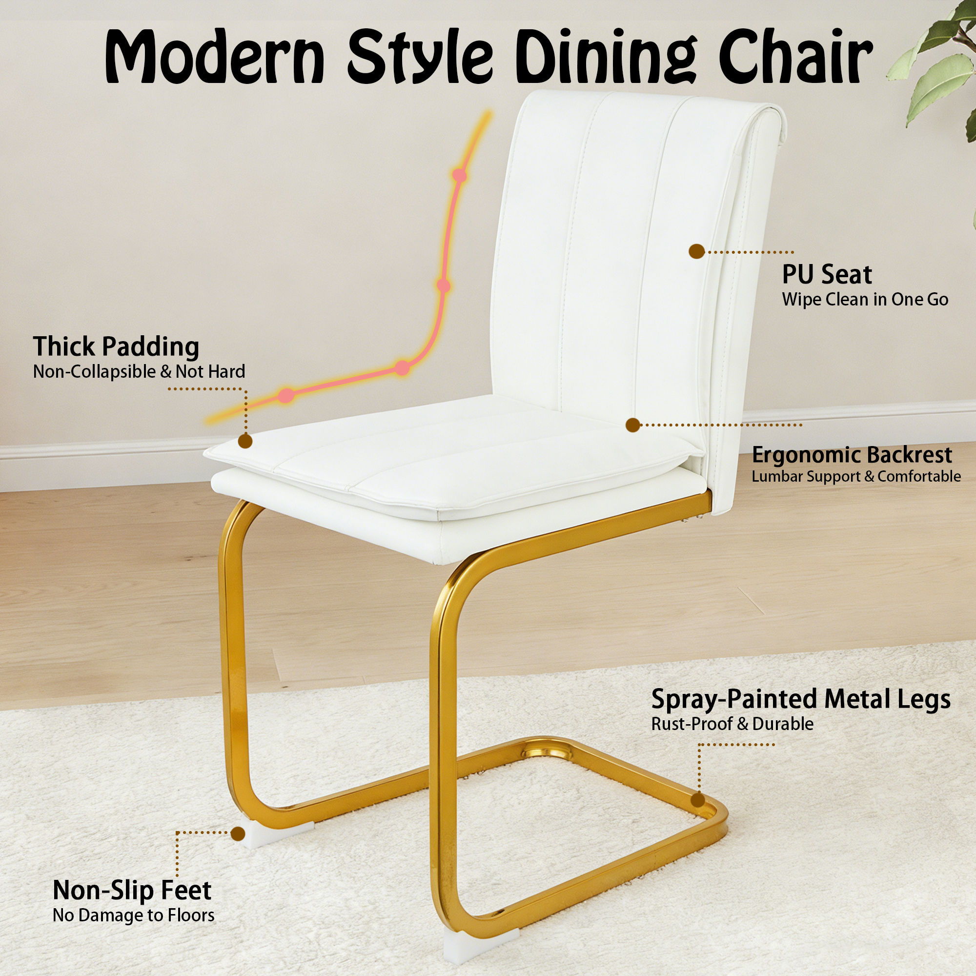 Modern Dining Chairs Set of 4 PU Leather Kitchen Chairs with Metal Legs for Kitchen Living Room Bedroom Office 4pcs