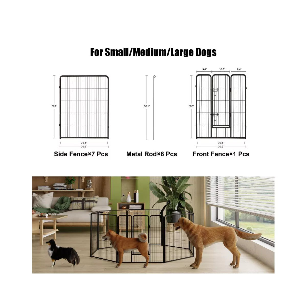 40 Inch Foldable 8 Panel Dog Playpen with Door Indoor Outdoor Exercise Pen