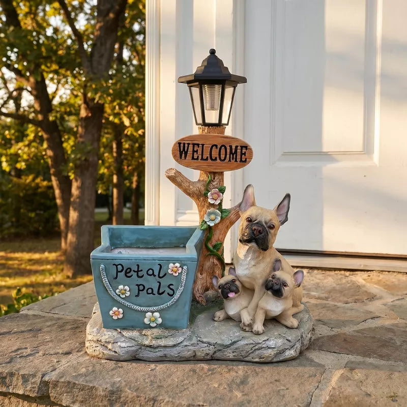 Adorable Animal Planter Statue – Cat & Puppy Garden Flower Pot