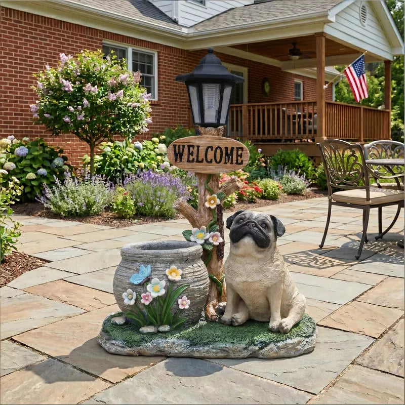 Adorable Animal Planter Statue – Cat & Puppy Garden Flower Pot
