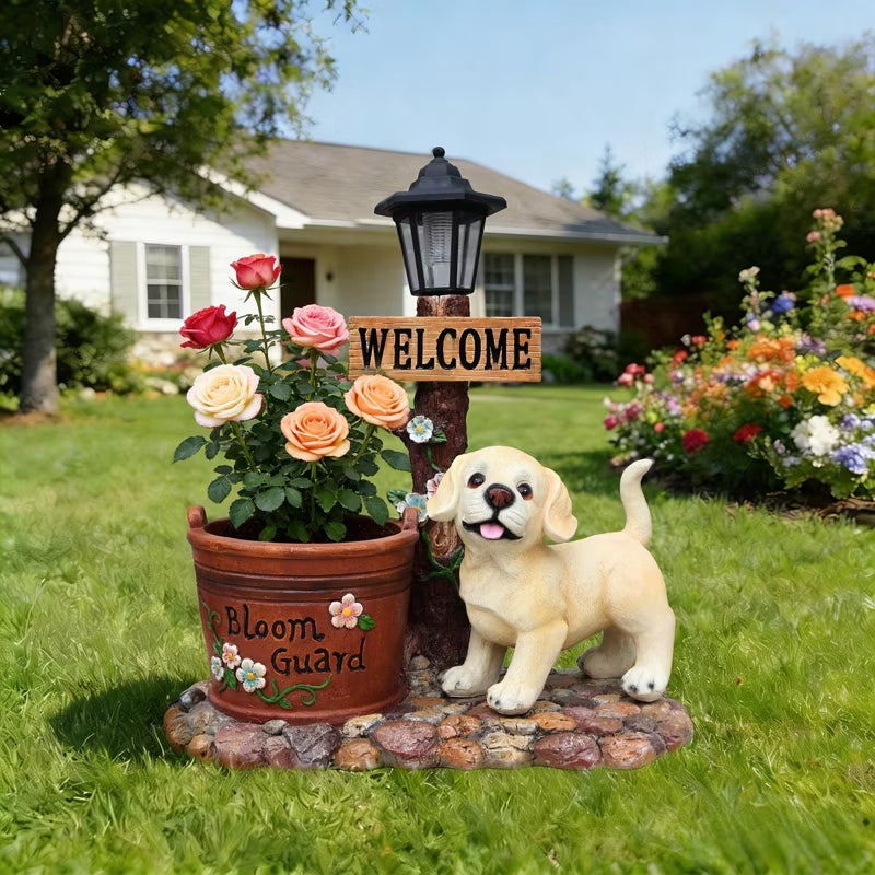 Adorable Animal Planter Statue – Cat & Puppy Garden Flower Pot