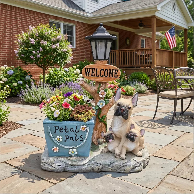 Adorable Animal Planter Statue – Cat & Puppy Garden Flower Pot