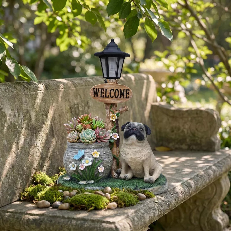 Adorable Animal Planter Statue – Cat & Puppy Garden Flower Pot