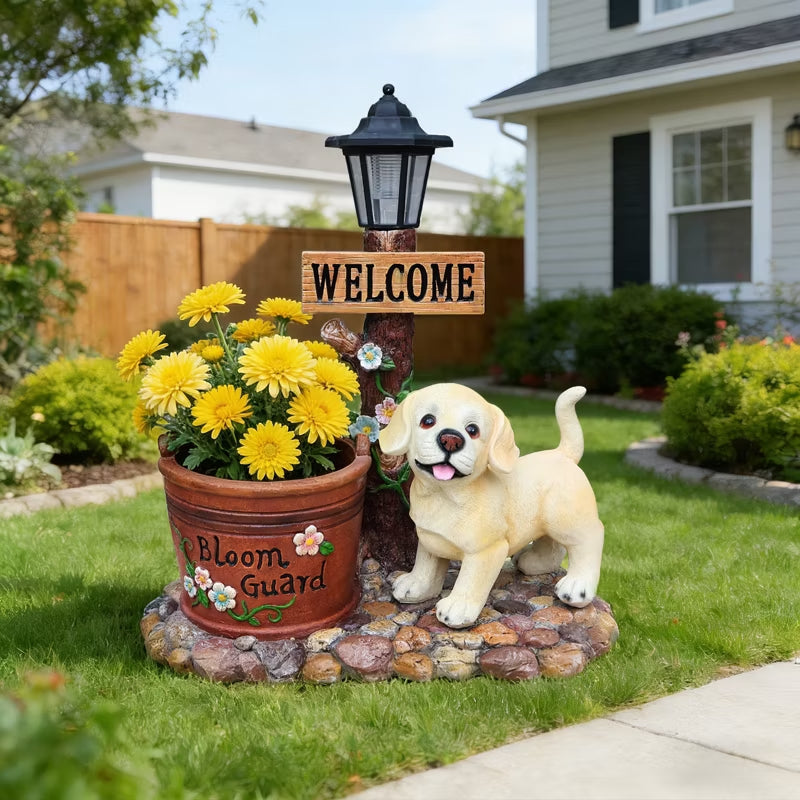 Adorable Animal Planter Statue – Cat & Puppy Garden Flower Pot