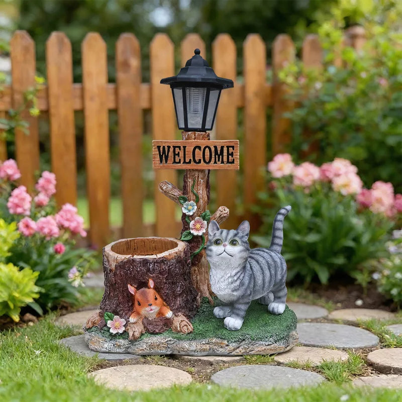 Adorable Animal Planter Statue – Cat & Puppy Garden Flower Pot
