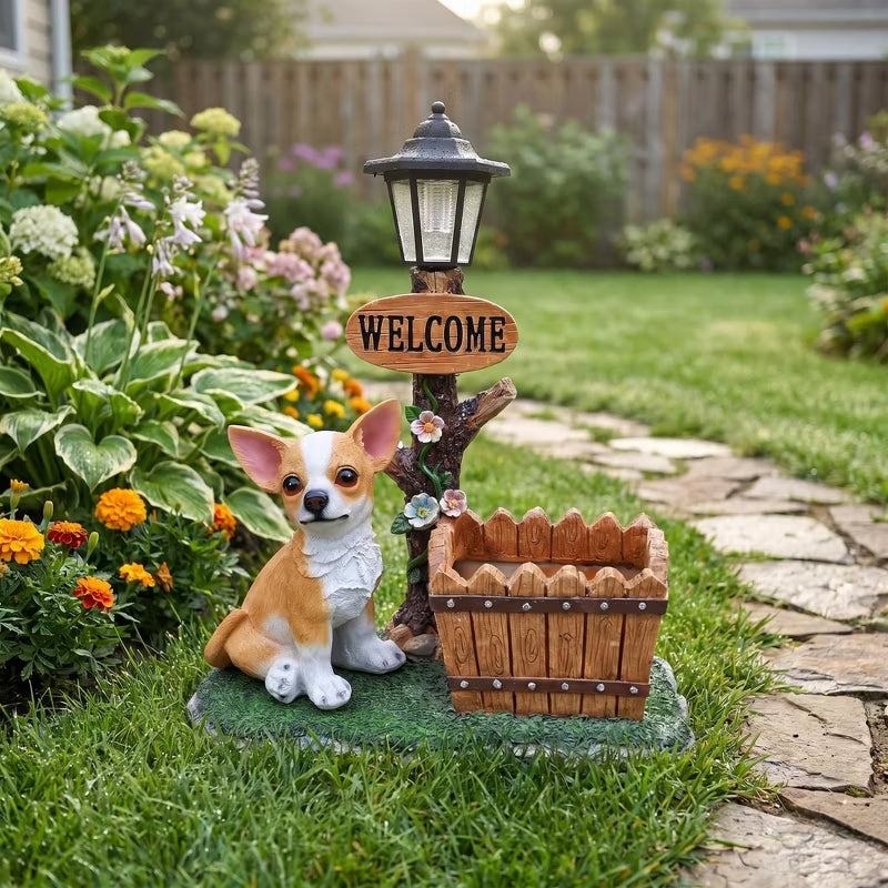 Adorable Animal Planter Statue – Cat & Puppy Garden Flower Pot