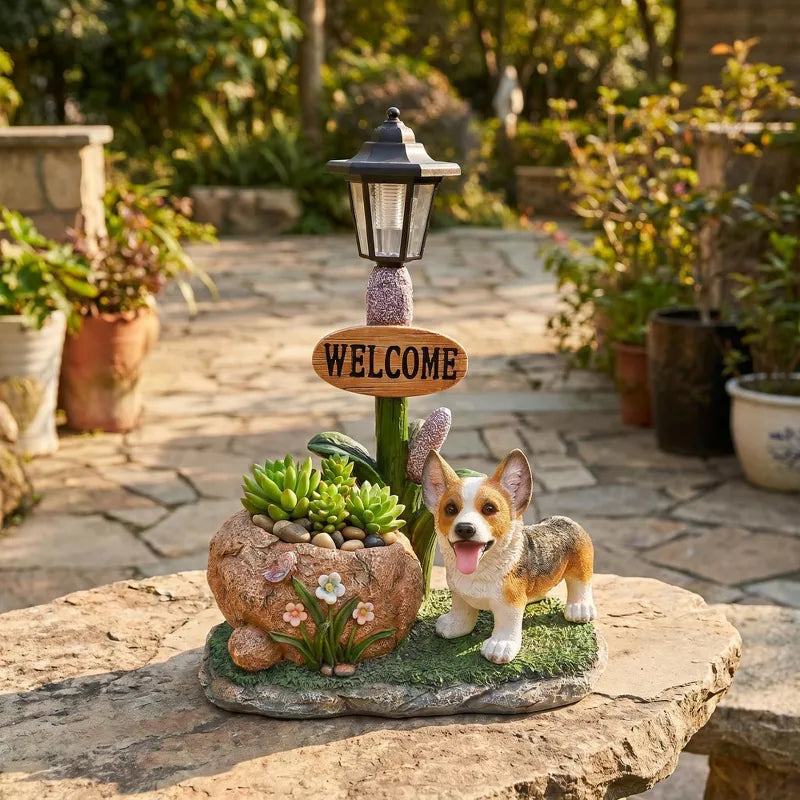 Adorable Animal Planter Statue – Cat & Puppy Garden Flower Pot