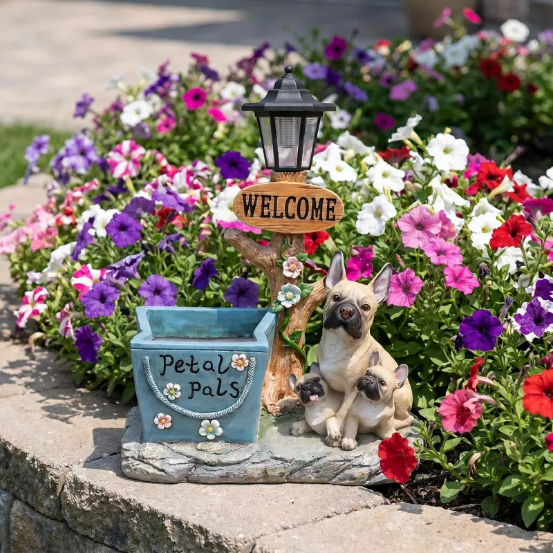 Adorable Animal Planter Statue – Cat & Puppy Garden Flower Pot