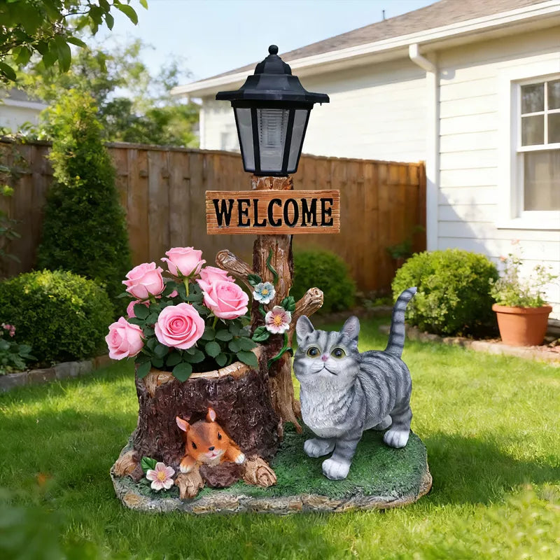 Adorable Animal Planter Statue – Cat & Puppy Garden Flower Pot