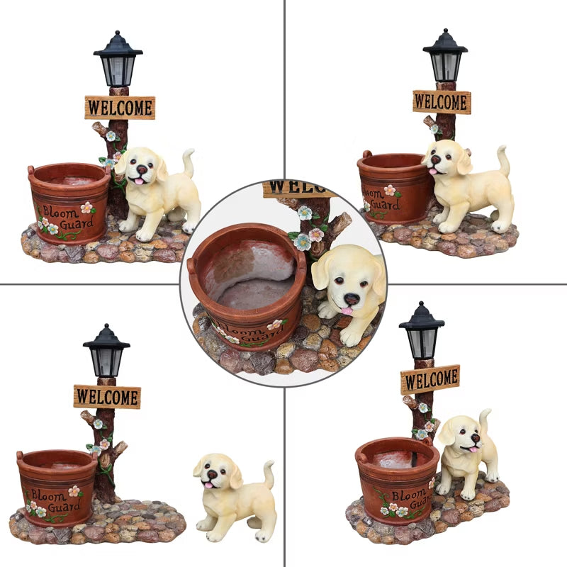 Adorable Animal Planter Statue – Cat & Puppy Garden Flower Pot