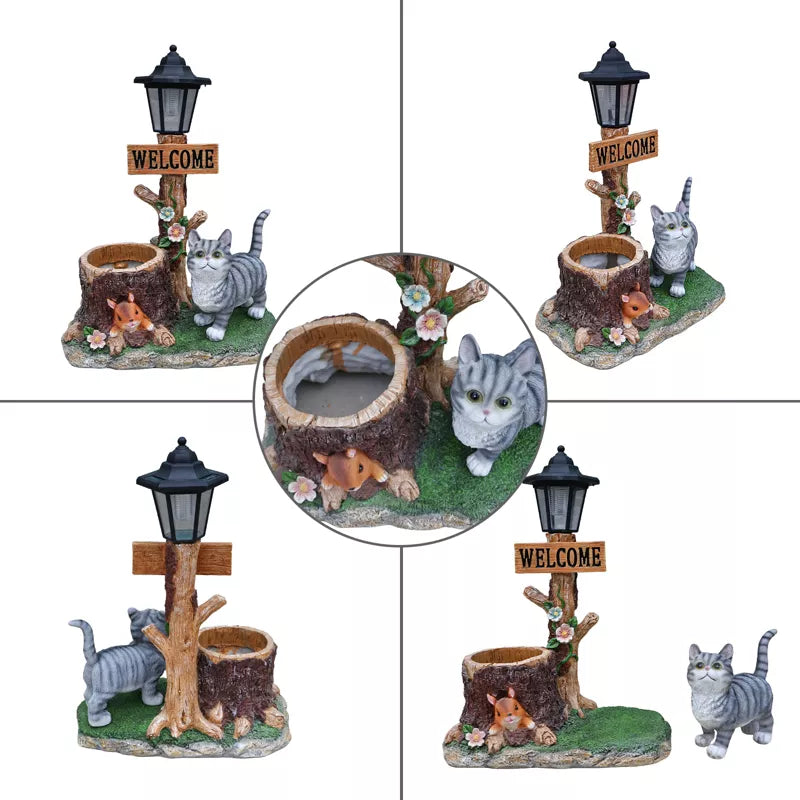 Adorable Animal Planter Statue – Cat & Puppy Garden Flower Pot