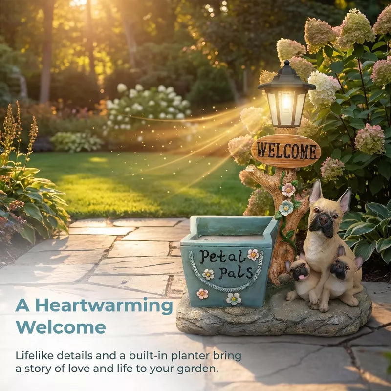 Adorable Animal Planter Statue – Cat & Puppy Garden Flower Pot