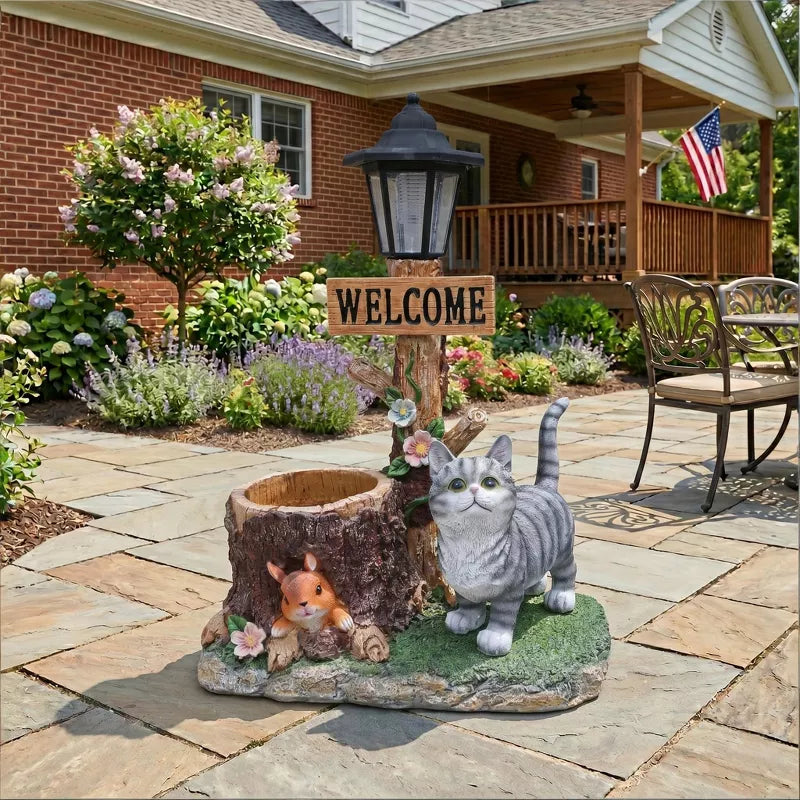 Adorable Animal Planter Statue – Cat & Puppy Garden Flower Pot